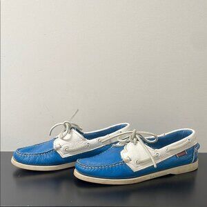 Sebago docksides women’s boat shoes US8 blue white lace up leather
